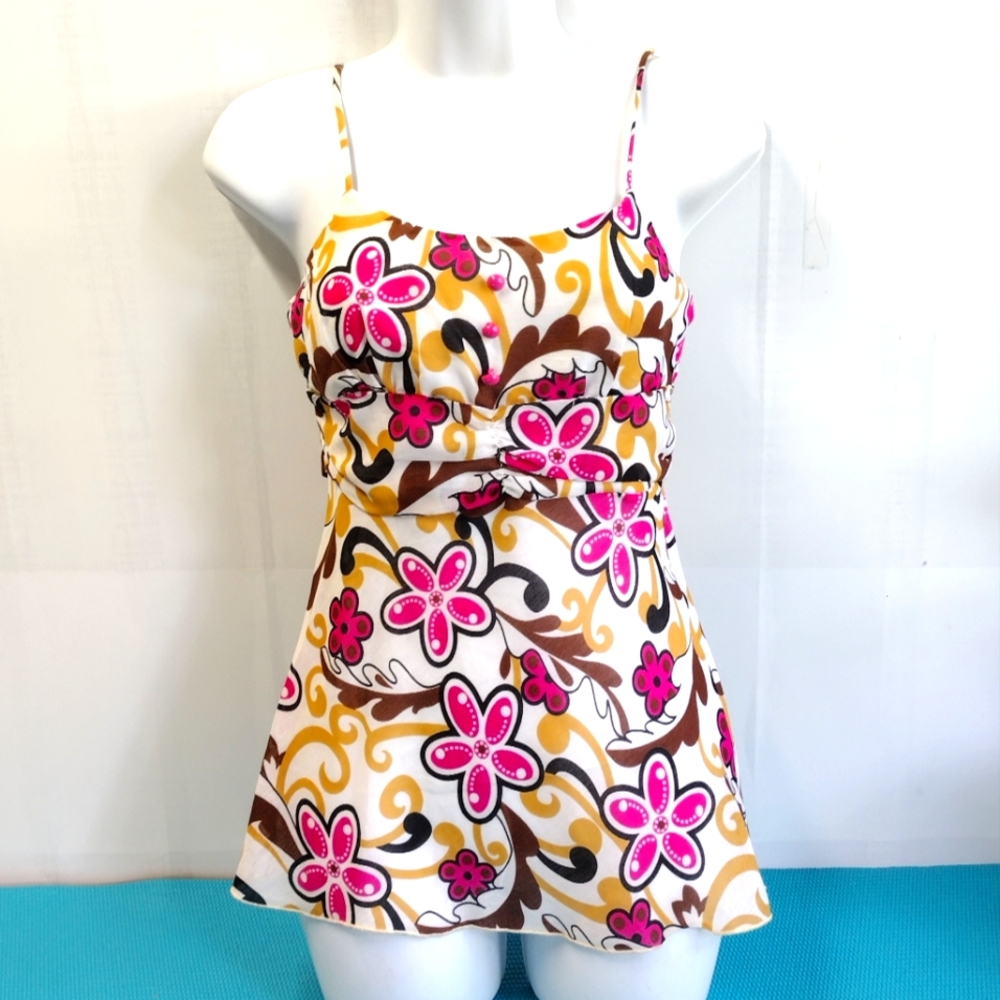 Cefian Floral Spaghetti Strap Empire Waist Top Size M - Picture 2 of 8